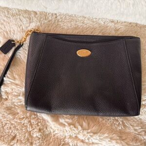 Coach Dark Navy Pebble Leather Clutch with Wrist strap, gold accents Like New